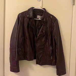 Faux cropped leather jacket
